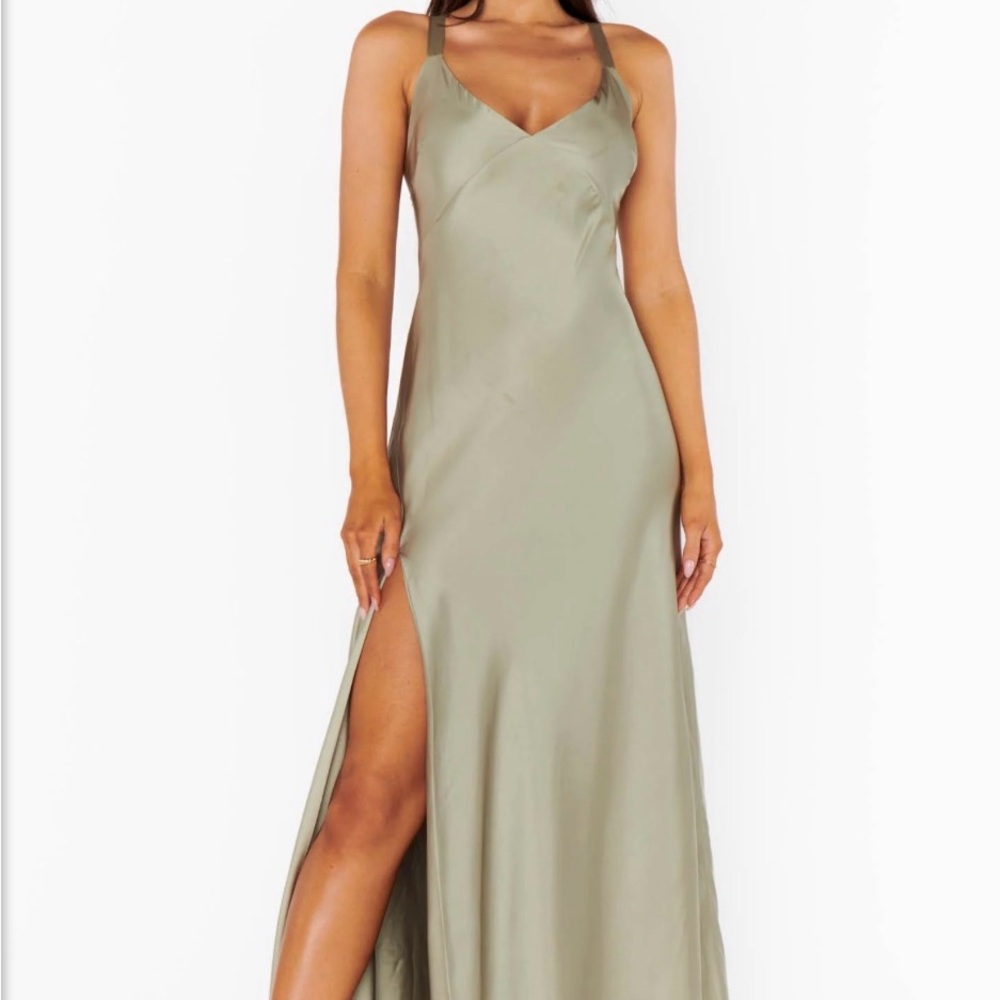 Elegant Olive Green Satin Gown